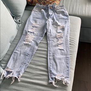 Never worn high rise distressed jeans Cotton On